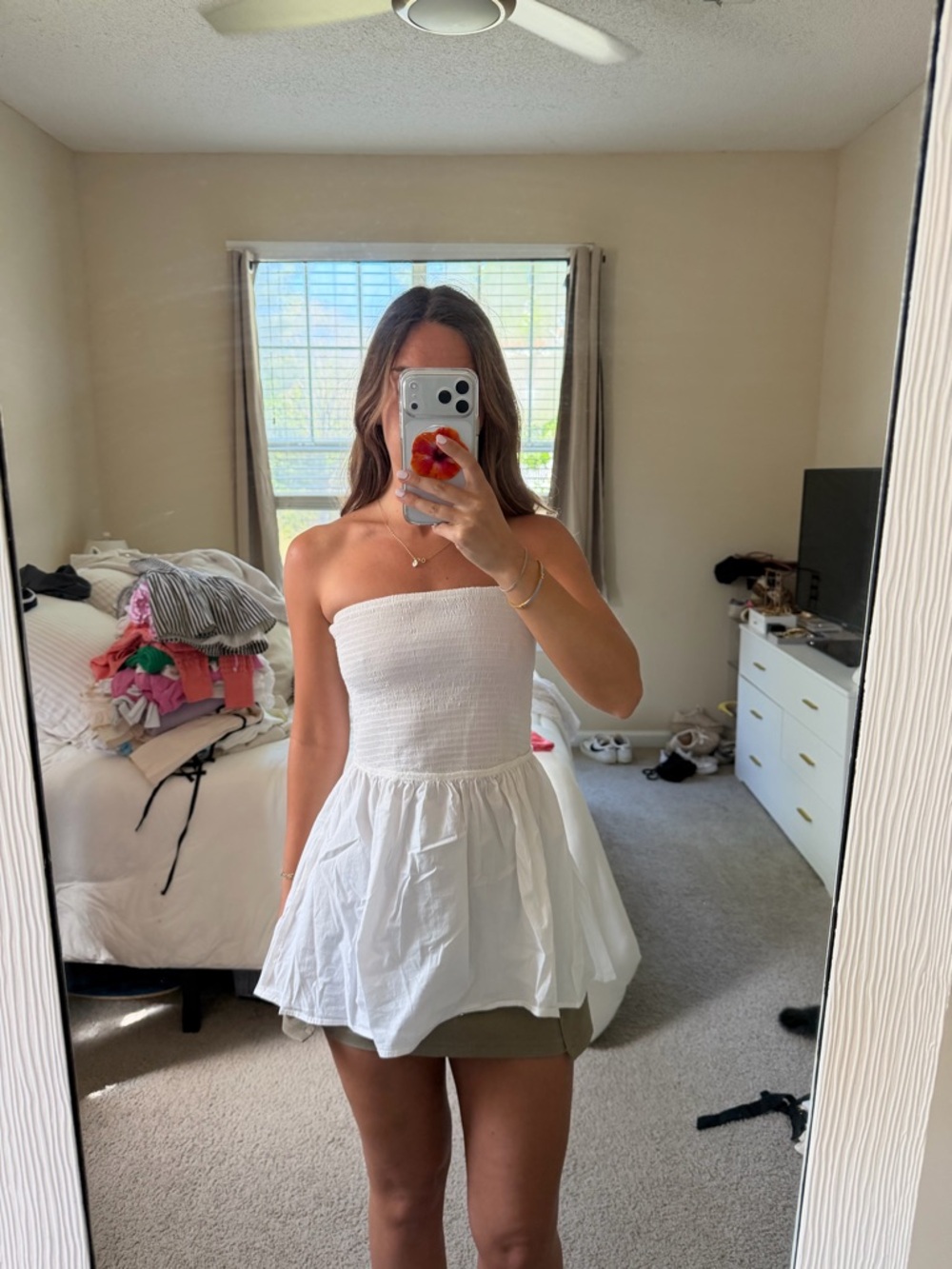 Impressions White Strapless Peplum Top